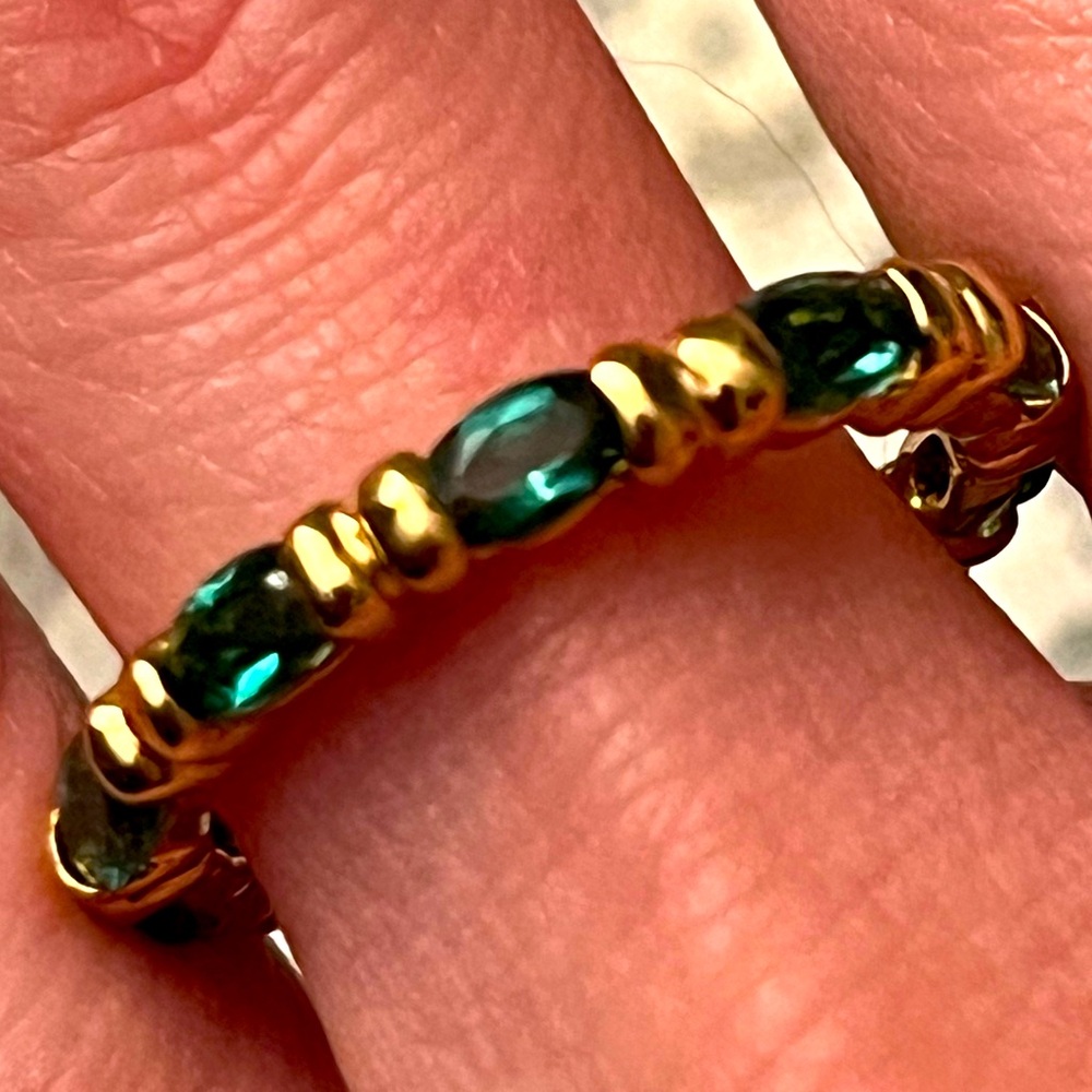 Jackie Kennedy 14k Gold over silver green stone ring